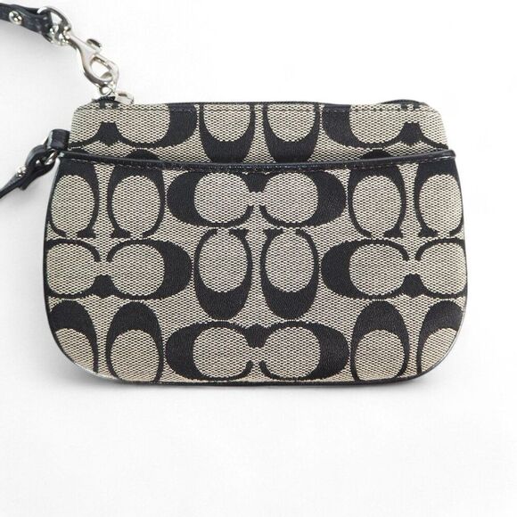 Coach Signature Small Wristlet Wallet Purse Grey / Black 4.25"H x 6.5"W - Picture 3 of 8